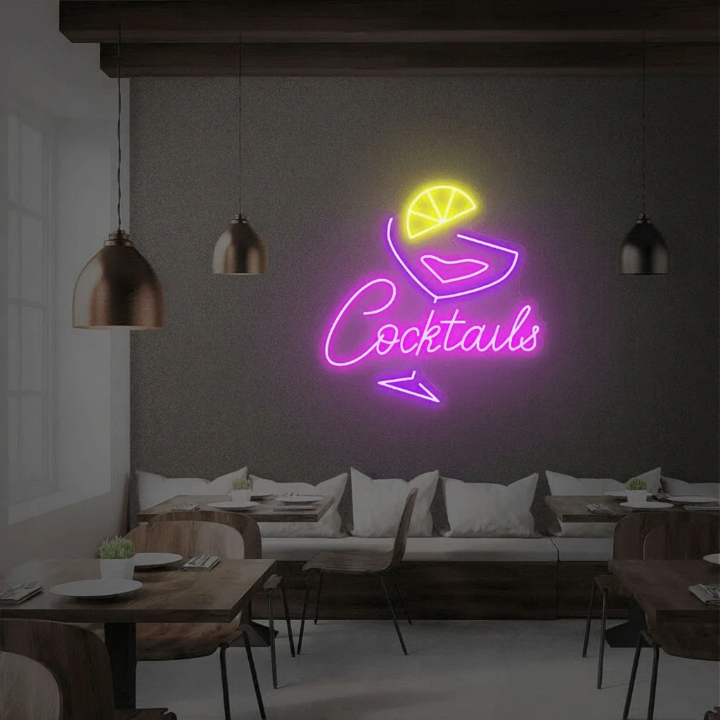 Cocktails Neon Sign Bar Neon Sign Wall Art by Neonchics