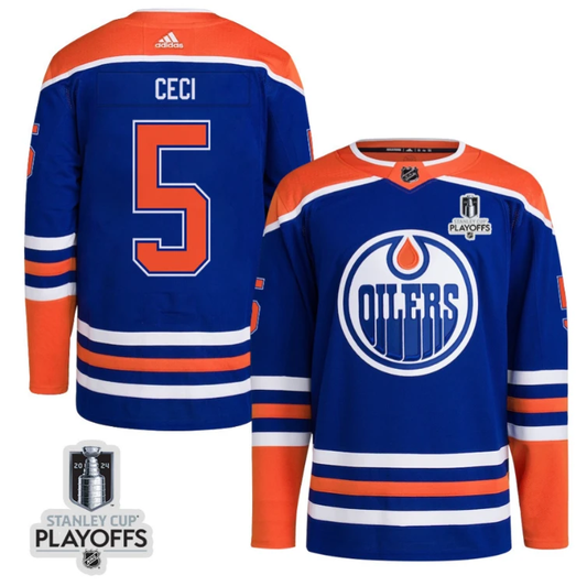 Cody Ceci 5 Edmonton Oilers 2024 NHL Playoffs Patch Home Jersey - Men by Hockey David