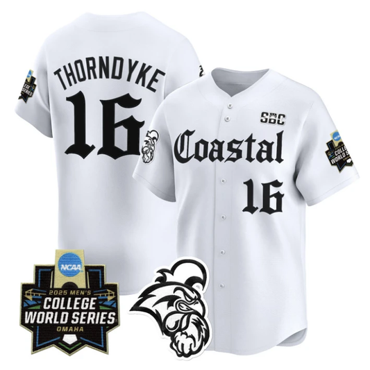 Colby Thorndyke Jersey #16 Coastal Carolina 2025 World Series Gothic White by My Store