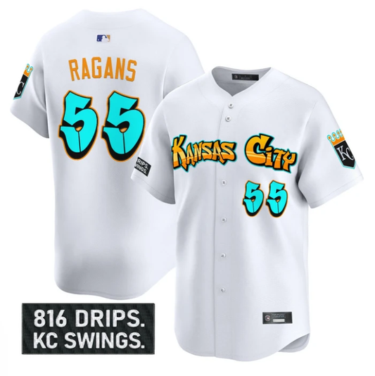 Cole Ragans Jersey #55 Kansas City Royals Graffiti Crown Drop Stitched White by My Store