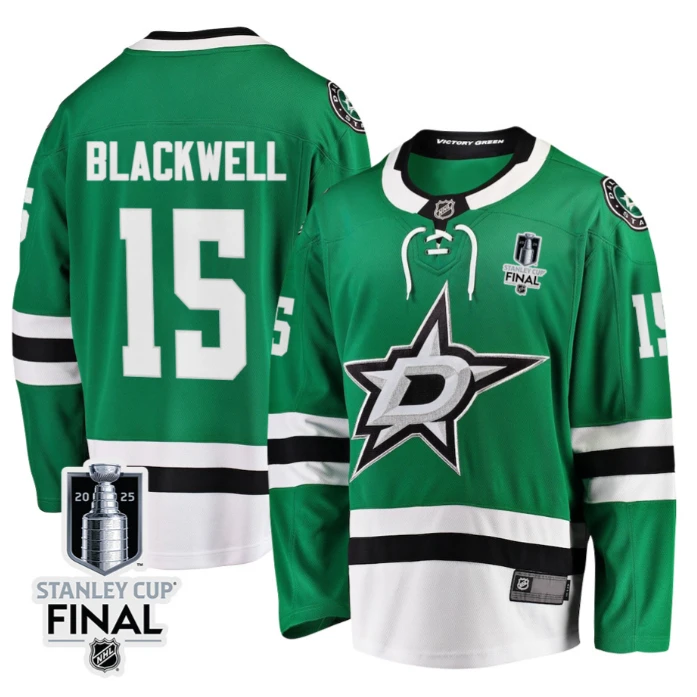 Colin Blackwell 15 Dallas Stars 2025 STANLEY CUP Final Patch Home Men Jersey Black by Hockey David