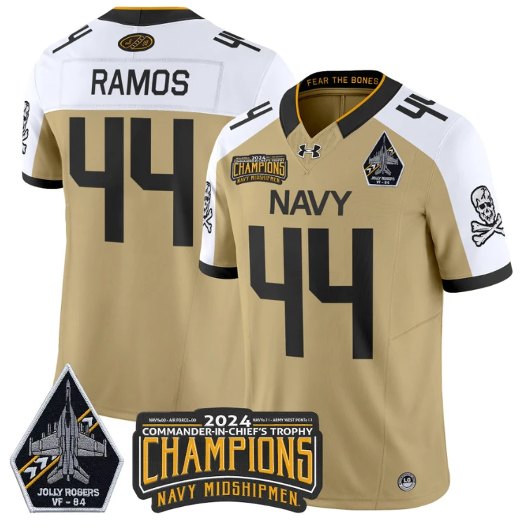 Colin Ramos Jersey #44 Navy Midshipmen 2024 Jolly Rogers Champions Gold White by NCAA Football Jersey
