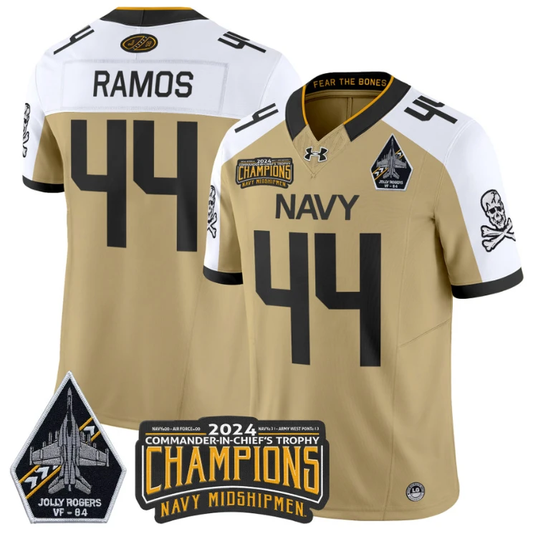 Colin Ramos Jersey #44 Navy Midshipmen 2024 Jolly Rogers Champions Gold White by NCAA Football Jersey