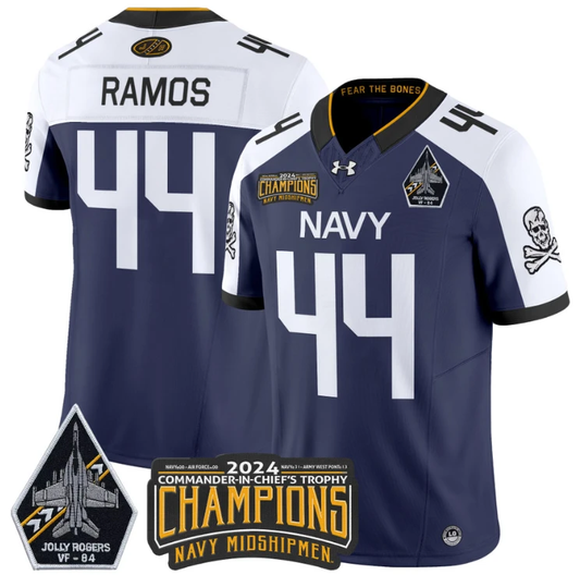 Colin Ramos Jersey #44 Navy Midshipmen 2024 Jolly Rogers Champions Navy White by NCAA Football Jersey