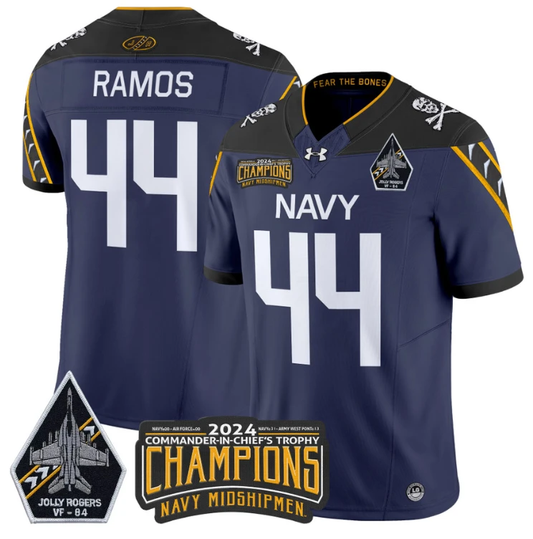 Colin Ramos Jersey #44 Navy Midshipmen 2024 Jolly Rogers Champions Navy by NCAA Football Jersey