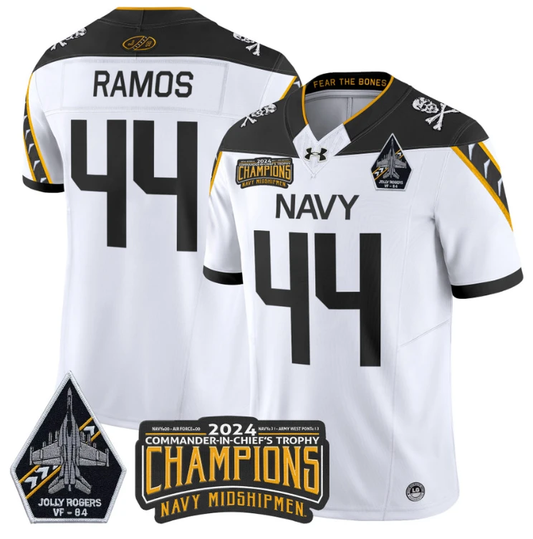 Colin Ramos Jersey #44 Navy Midshipmen 2024 Jolly Rogers Champions White by NCAA Football Jersey