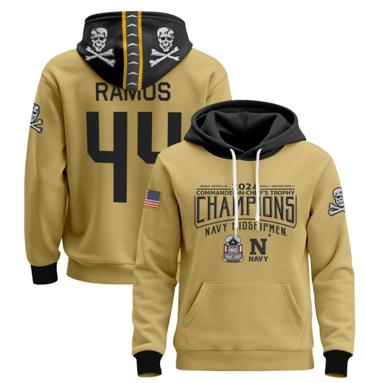 Colin Ramos Hoodie #44 Navy Midshipmen Champions Patch Pullover Gold White by Hoodie Pullover