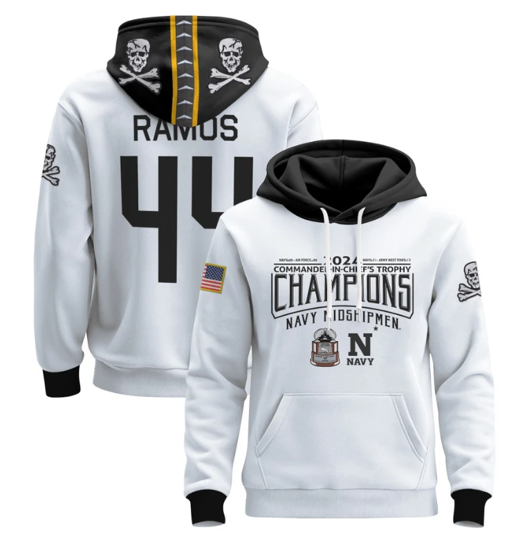 Colin Ramos Hoodie #44 Navy Midshipmen Champions Patch Pullover Gold White by Hoodie Pullover
