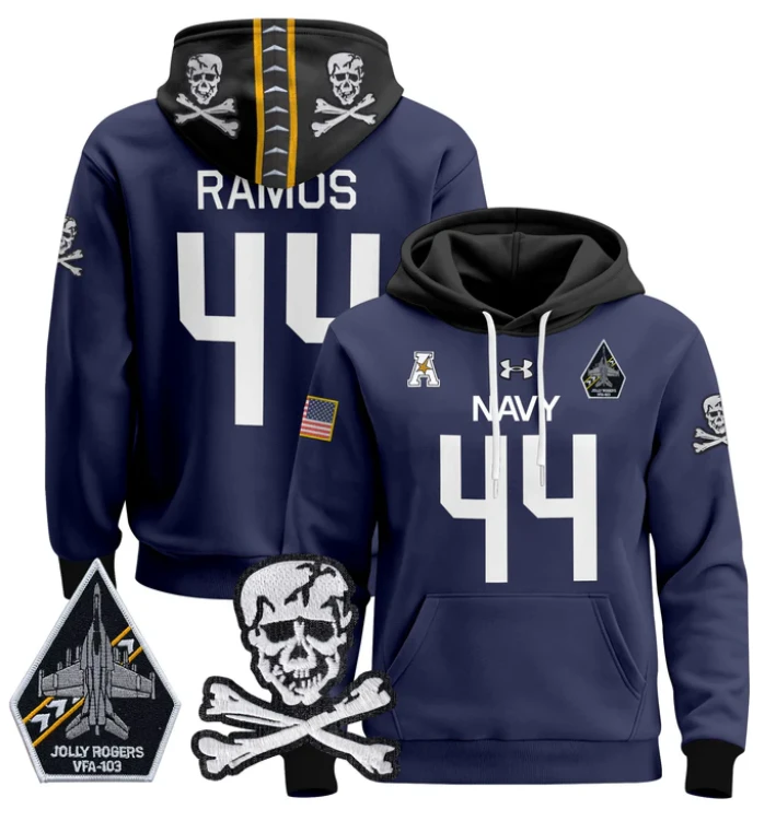 Colin Ramos Hoodie #44 Navy Midshipmen Pullover Jolly Rogers by Hoodie Pullover