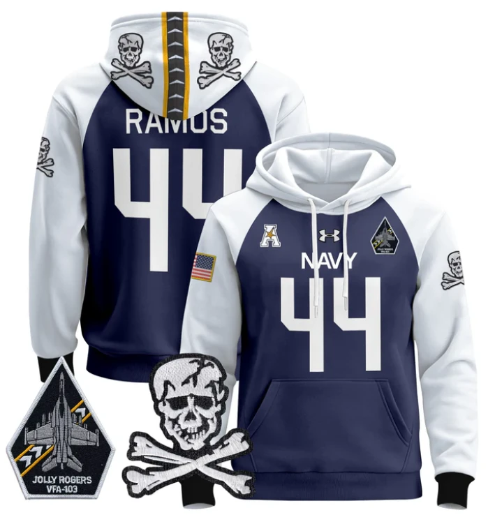 Colin Ramos Hoodie #44 Navy Midshipmen Pullover Jolly Rogers by Hoodie Pullover