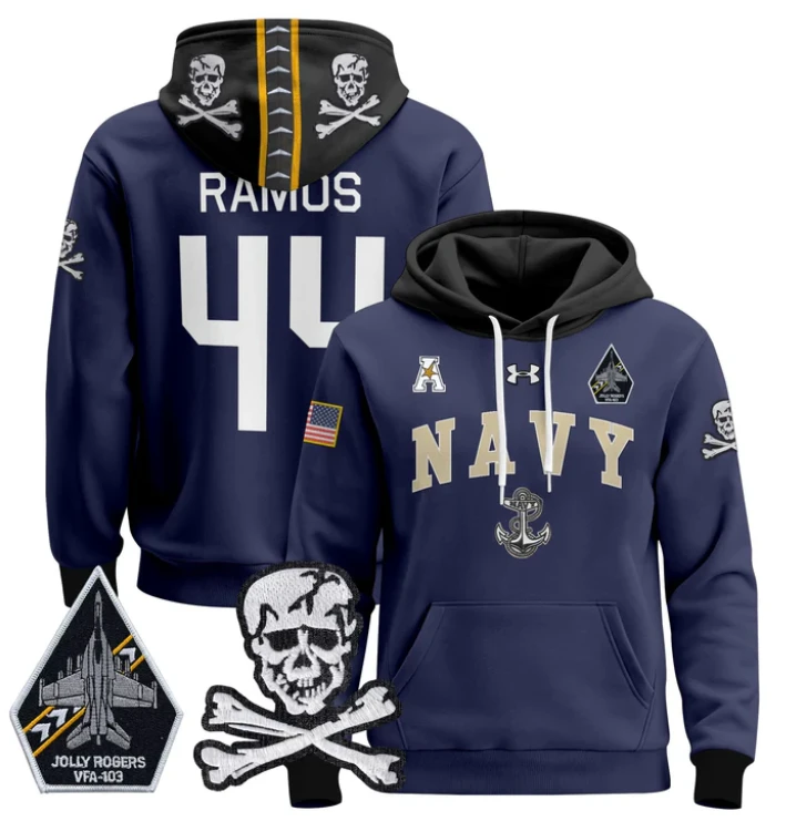 Colin Ramos Hoodie #44 Navy Midshipmen Pullover Jolly Rogers V2 by Hoodie Pullover
