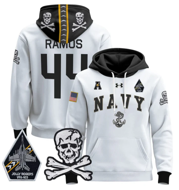 Colin Ramos Hoodie #44 Navy Midshipmen Pullover Jolly Rogers V2 by Hoodie Pullover