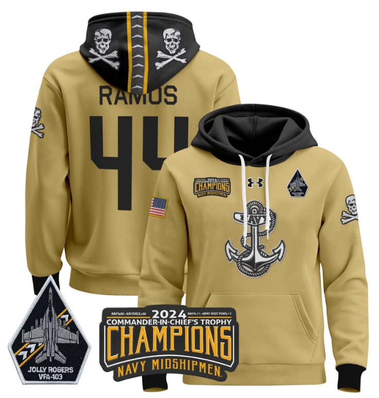 Colin Ramos Hoodie #44 Navy Midshipmen Champions Patch Pullover Gold White by Hoodie Pullover