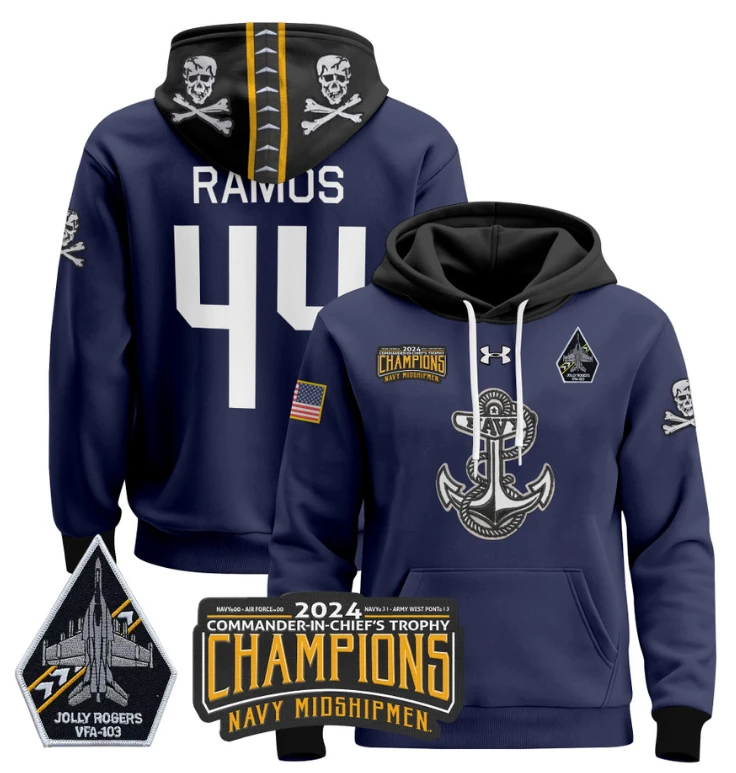 Colin Ramos Hoodie #44 Navy Midshipmen Champions Patch Pullover Gold White by Hoodie Pullover