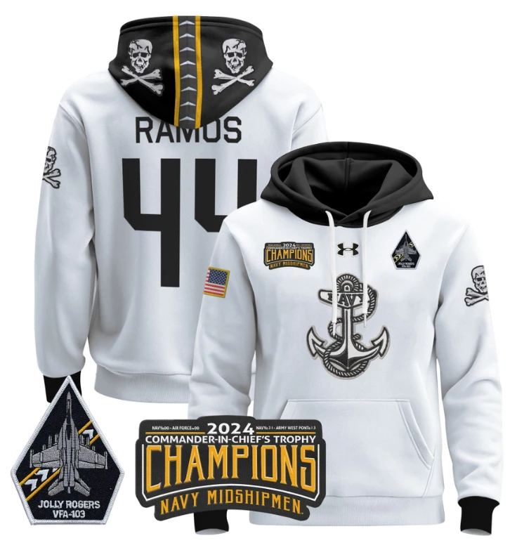Colin Ramos Hoodie #44 Navy Midshipmen Champions Patch Pullover Gold White by Hoodie Pullover