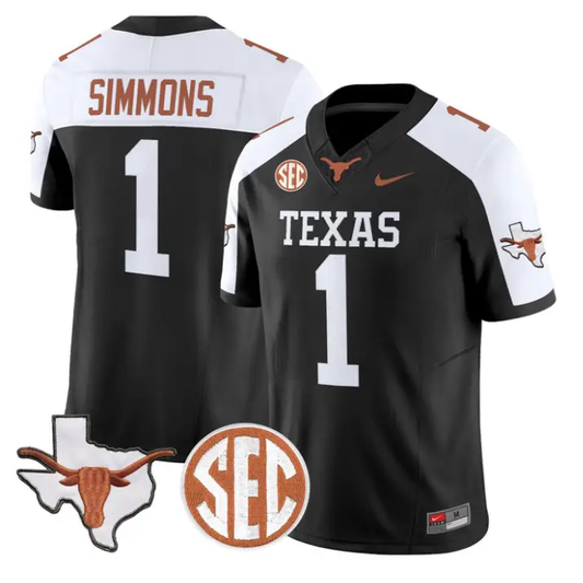 Colin Simmons Jersey #1 Texas Longhorns 2026 SEC Patch Stitched by My Store NCAA Football Jerseys