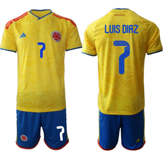 Colombia Team #7 Luis Díaz Yellow 2026 World Cup Home Soccer Jersey Suit by Soccer Jersey