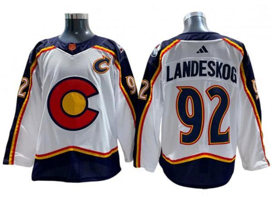 Colorado Avalanche #92 Gabriel Landeskog White 2022&23 Reverse Retro Jersey by Hockey David