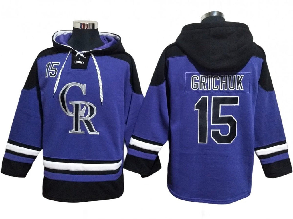 Colorado Rockies #15 Randal Grichuk Purple Ageless Must-Have Lace-Up Pullover Hoodie by Hoodie Pullover