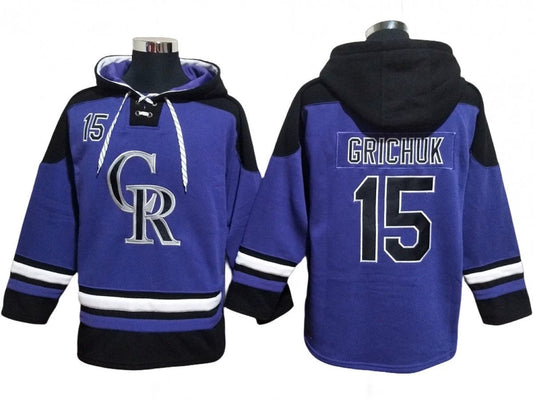 Colorado Rockies #15 Randal Grichuk Purple Ageless Must-Have Lace-Up Pullover Hoodie by Hoodie Pullover