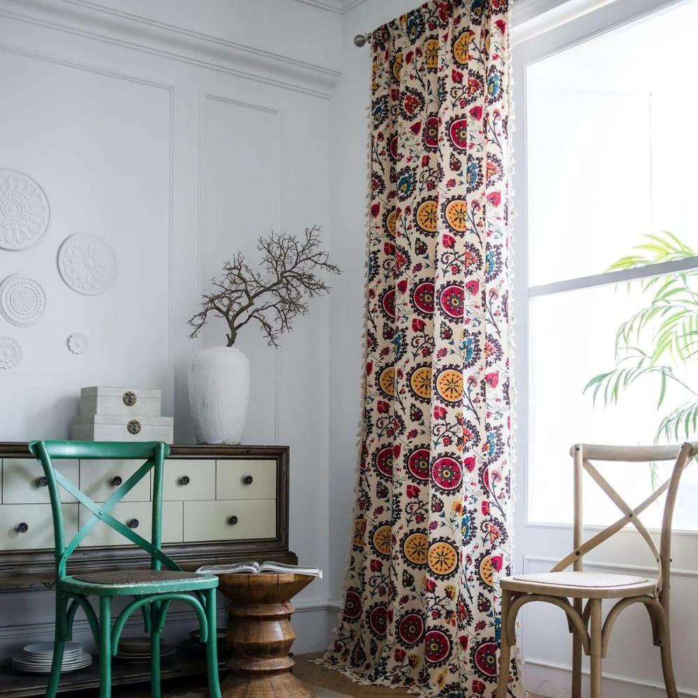 Boho Color Wheel Bloom Tassel Curtain by Casa & Beyond
