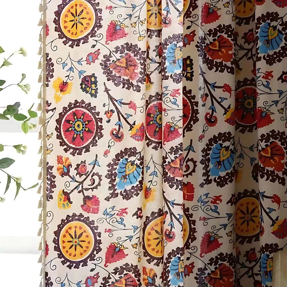 Boho Color Wheel Bloom Tassel Curtain by Casa & Beyond