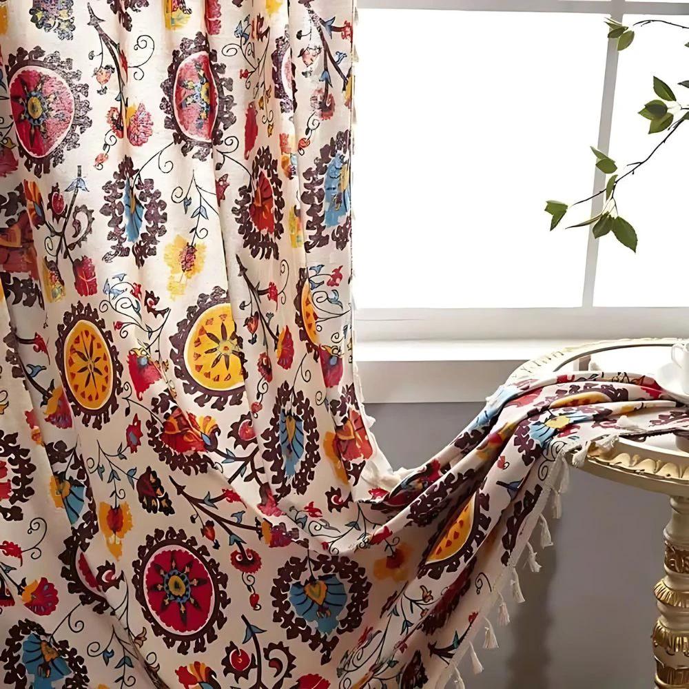 Boho Color Wheel Bloom Tassel Curtain by Casa & Beyond