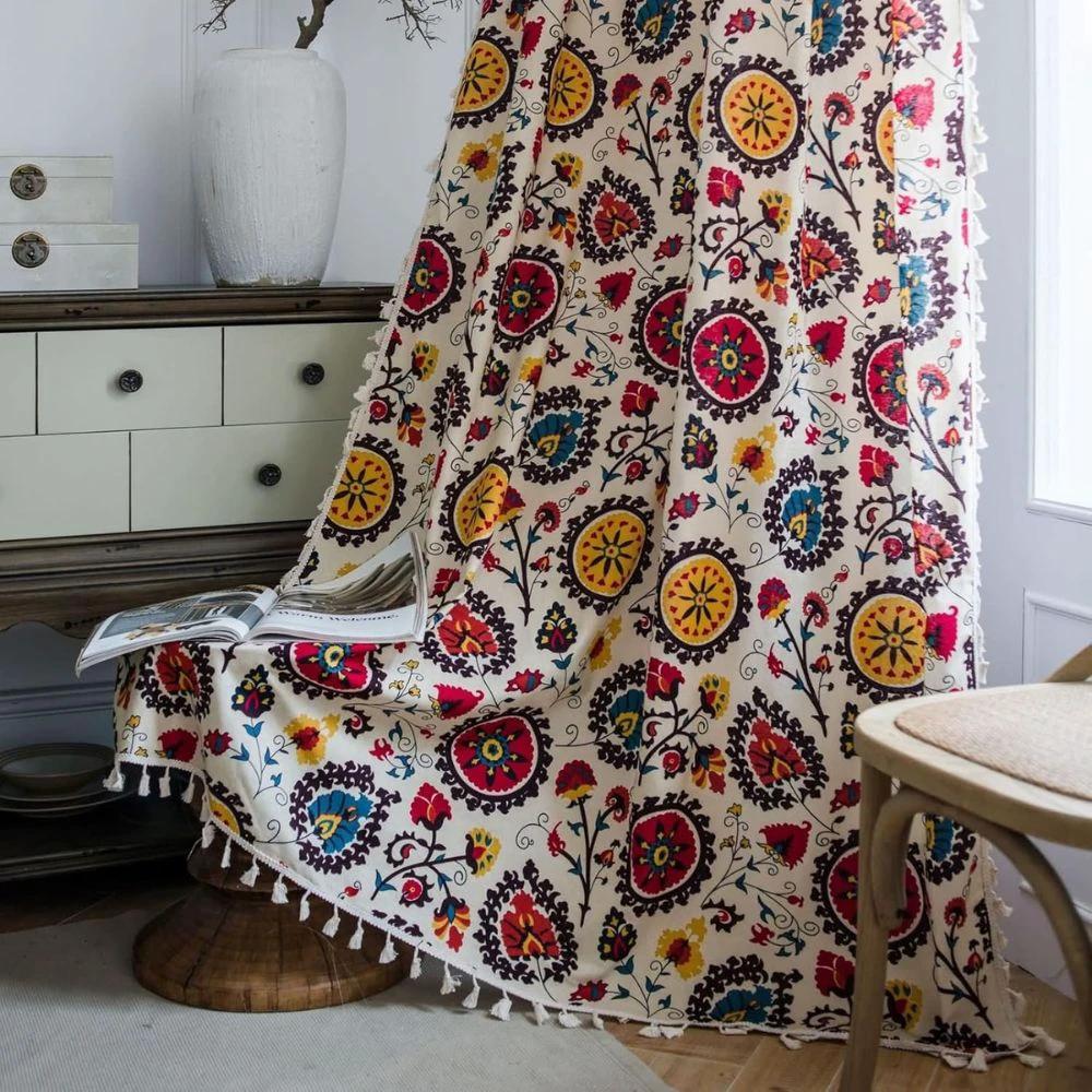 Boho Color Wheel Bloom Tassel Curtain by Casa & Beyond