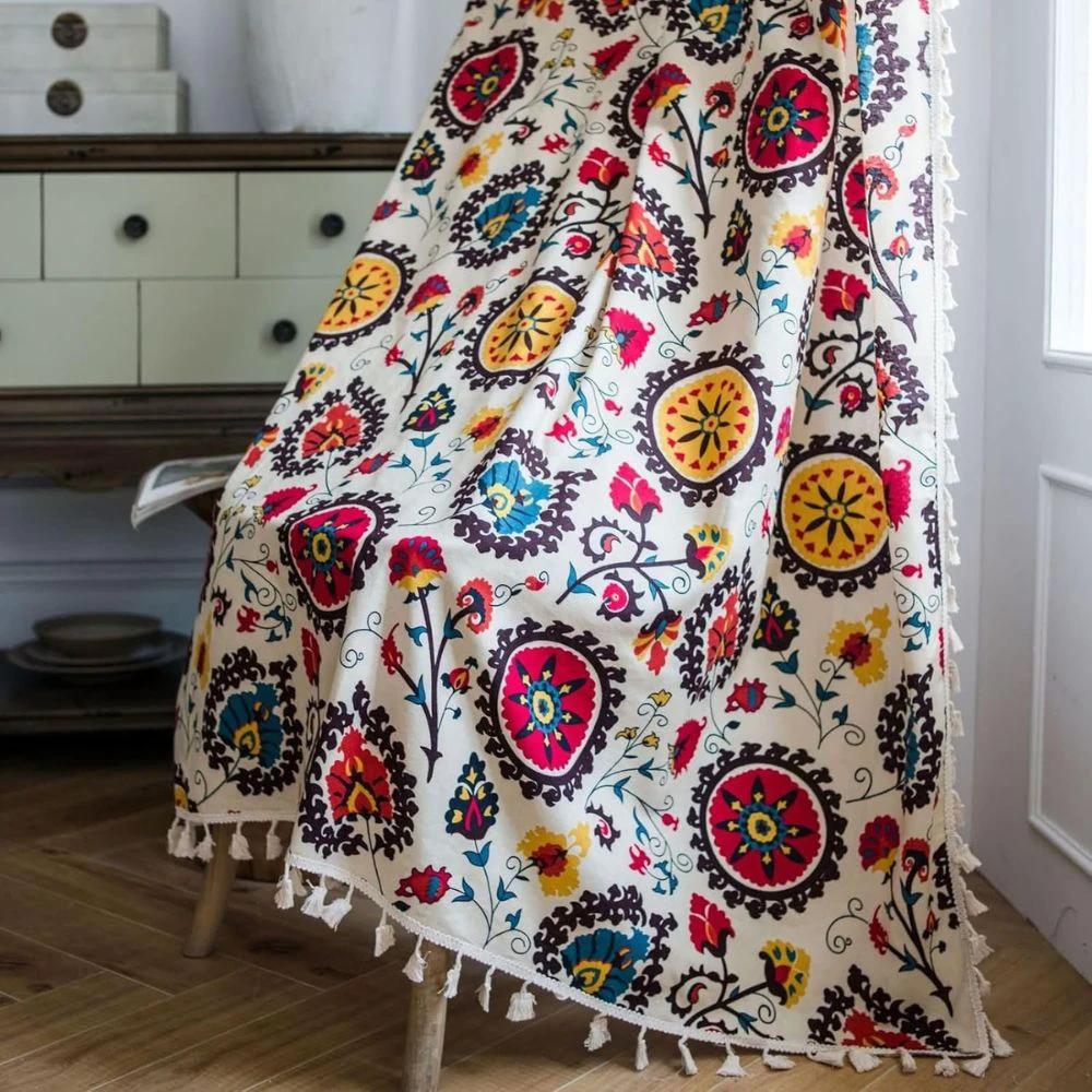 Boho Color Wheel Bloom Tassel Curtain by Casa & Beyond