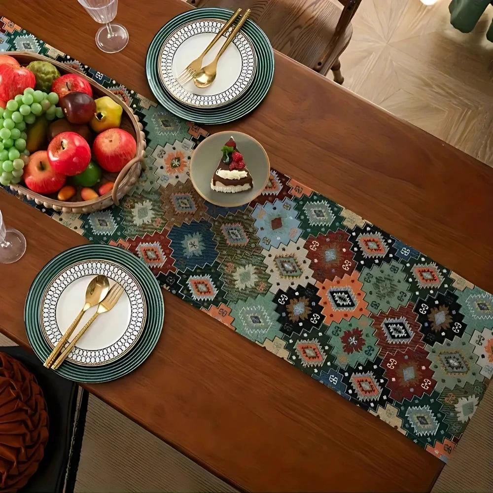 Colorful Geometric Tassel Table Runner Decor by Casa & Beyond