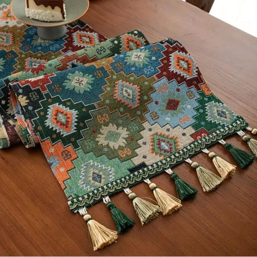 Colorful Geometric Tassel Table Runner Decor by Casa & Beyond