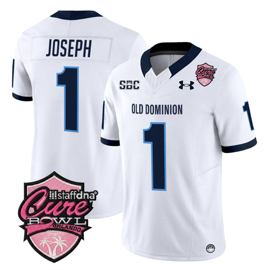 Colton Joseph Jersey #1 Old Dominion Monarchs 2025 Cure Bowl Stitched White by NCAA Football Jersey