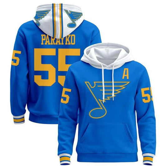Colton Parayko Hoodie #55 St. Louis Blues 2025-26 Premium Pullover Stitched by Hoodie Pullover