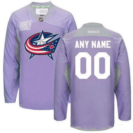 Columbus Blue Jackets Purple Pink Custom Reebok Hockey Fights Cancer Practice Jersey by Hockey David