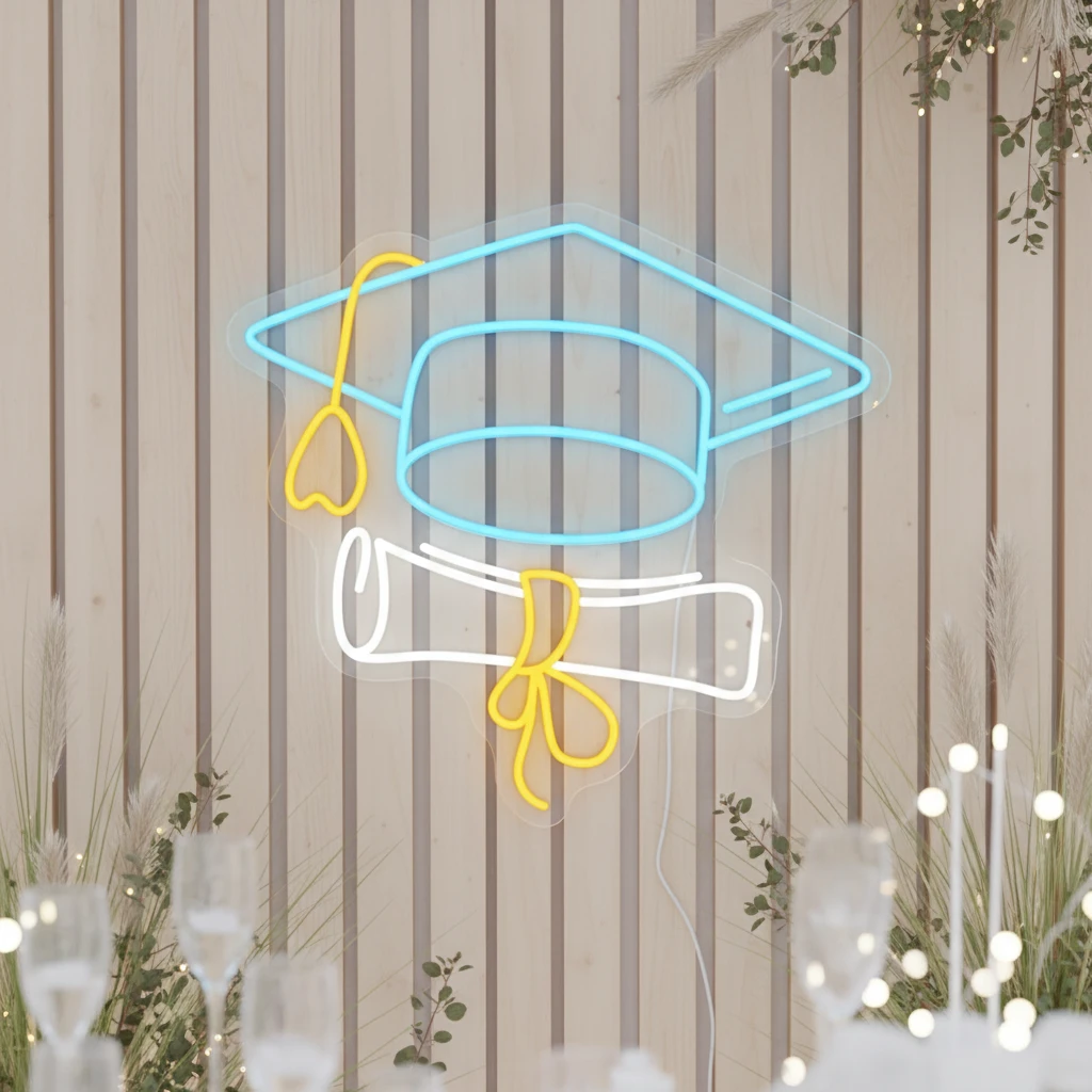 Congrats Grad Led Neon Sign Book and Cap Neon Sign by Neonchics
