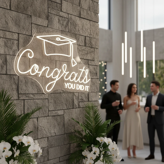 Congrats Neon Sign for 2025 Graduation Party Decor by Neonchics