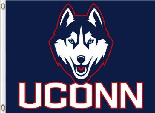 Connecticut Huskies Hand USA Flag 3X5ft Banner Polyester with 2 Brass Grommets by flagsjustdoit
