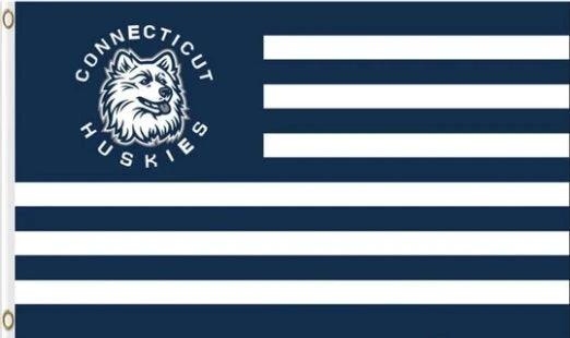 Connecticut Huskies Stripes US Flag 3X5ft Banner Polyester with 2 Brass Grommets by flagsjustdoit