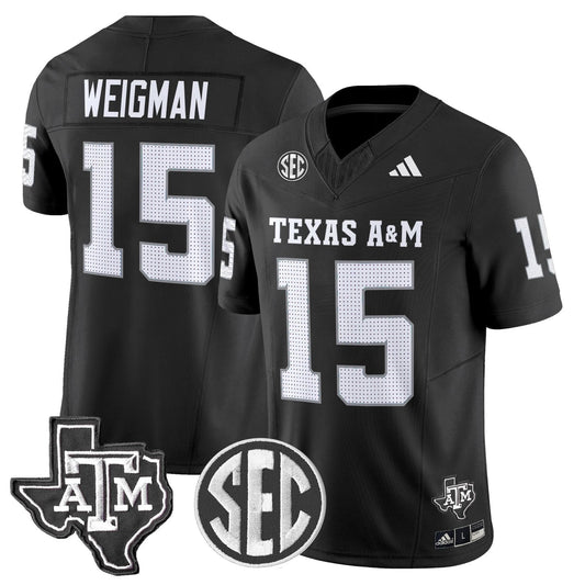 Conner Weigman Jersey #15 Texas A&M Aggies 2025 Vapor Stitched Black by NCAA Football Jersey