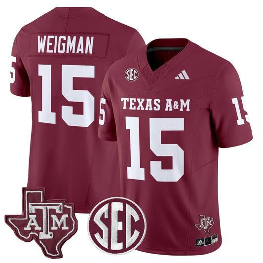 Conner Weigman Jersey #15 Texas A&M Aggies 2025 Vapor Stitched Maroon by NCAA Football Jersey