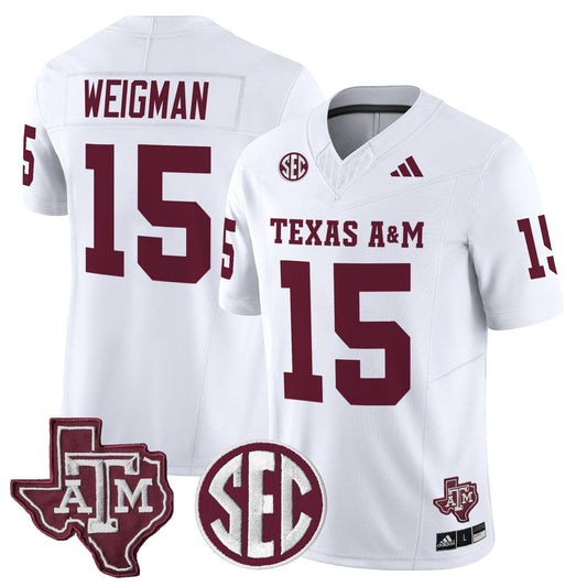Conner Weigman Jersey #15 Texas A&M Aggies 2025 Vapor Stitched White by NCAA Football Jersey