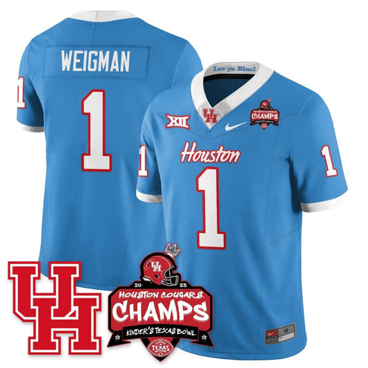 Conner Weigman Jersey #1 Houston Cougar 2025 Texas Bowl Champions Blue by NCAA Football Jersey