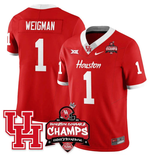 Conner Weigman Jersey #1 Houston Cougar 2025 Texas Bowl Champions Red by NCAA Football Jersey