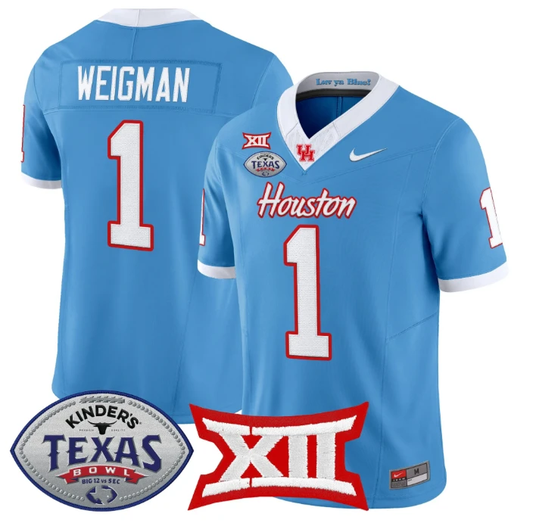 Conner Weigman Jersey #1 Houston Cougars 2025 Texas Bowl Stitched Blue by NCAA Football Jersey