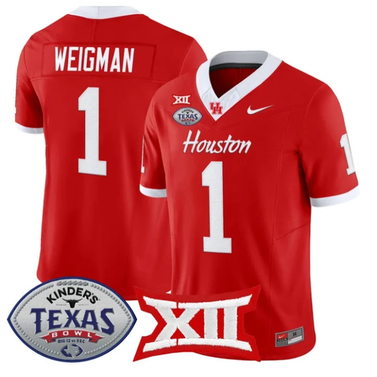 Conner Weigman Jersey #1 Houston Cougars 2025 Texas Bowl Stitched Red by NCAA Football Jersey