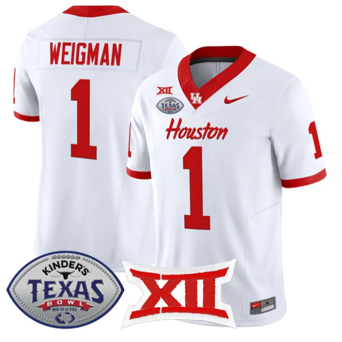 Conner Weigman Jersey #1 Houston Cougars 2025 Texas Bowl Stitched White by NCAA Football Jersey