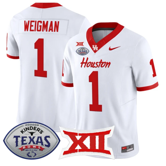 Conner Weigman Jersey #1 Houston Cougars 2025 Texas Bowl Stitched White by NCAA Football Jersey