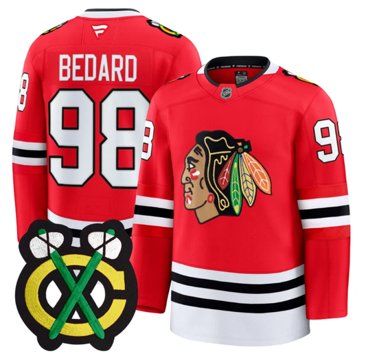 Connor Bedard Jersey #98 Chicago Blackhawks Premium All Stitched Red by Hockey David