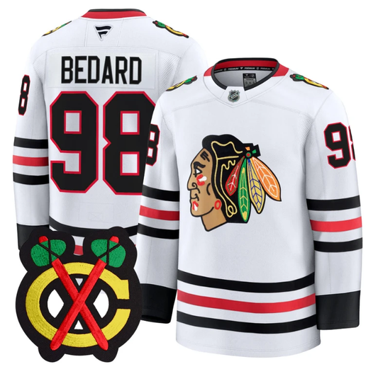 Connor Bedard Jersey #98 Chicago Blackhawks Premium All Stitched White by Hockey David