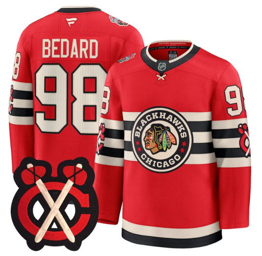Connor Bedard Jersey #98 Chicago Blackhawks Winter Classic Patch Stitched Red by Hockey David